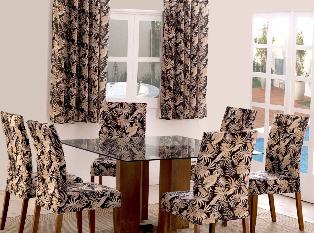 Capas de Cadeira 04 Lugares Floral Preto
