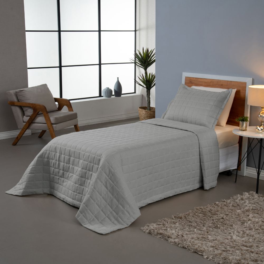 Kit Cobre Leito Matelado Dupla Face Soft 2 Peças Solteiro 100% Poliéster - Cinza