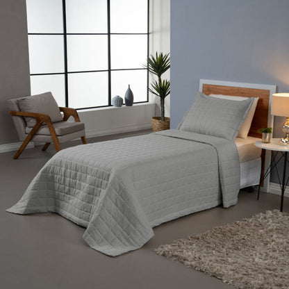 Kit Cobre Leito Matelado Dupla Face Soft 2 Peças Solteiro 100% Poliéster - Cinza