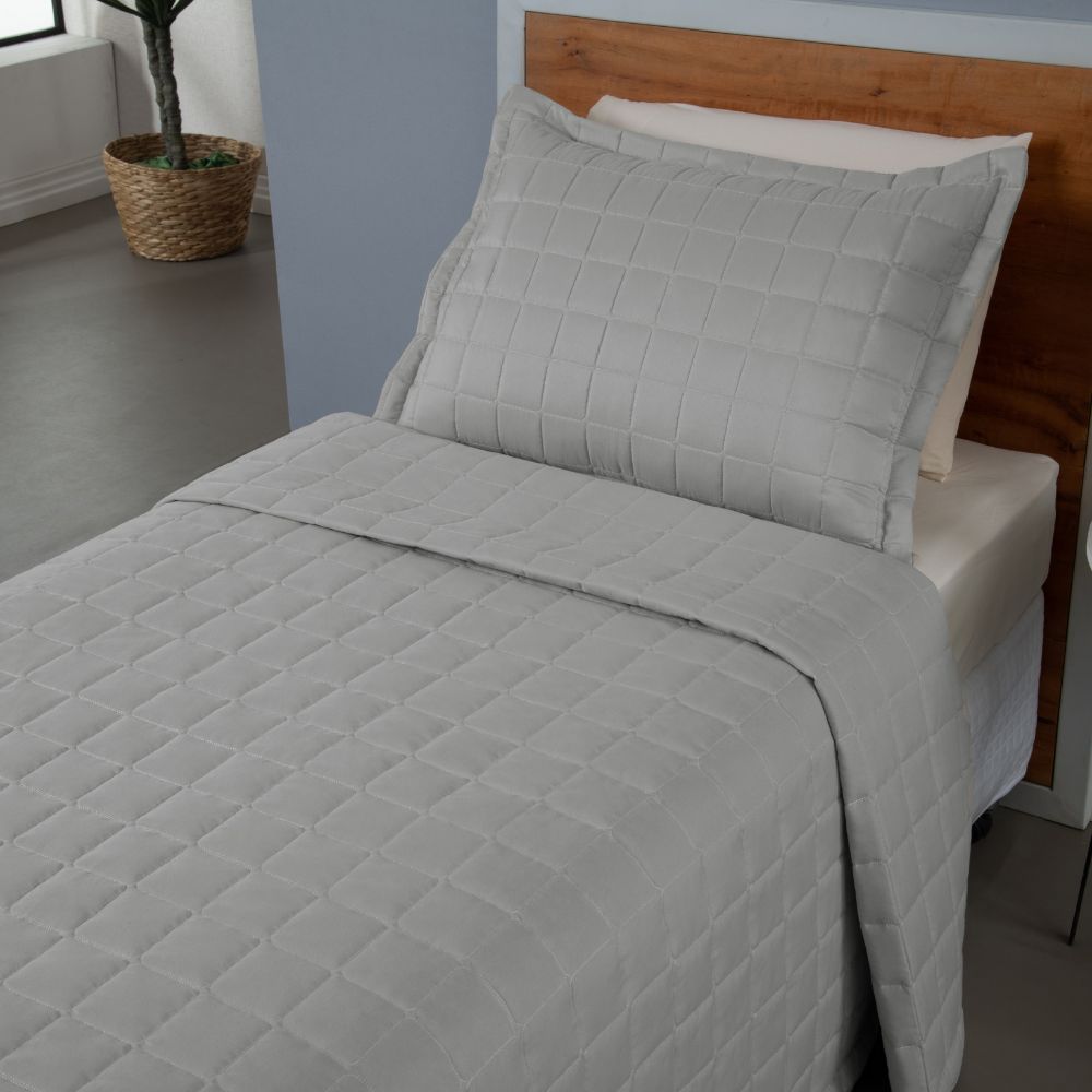 Kit Cobre Leito Matelado Dupla Face Soft 2 Peças Solteiro 100% Poliéster - Cinza