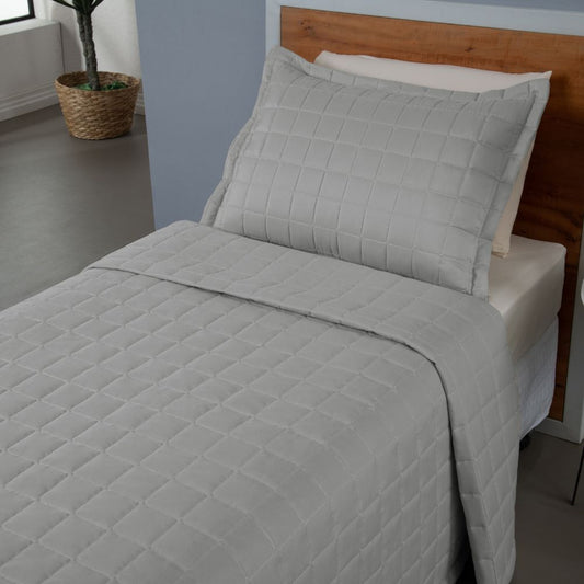 Kit Cobre Leito Matelado Dupla Face Soft 2 Peças Solteiro 100% Poliéster - Cinza