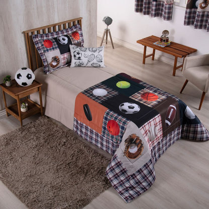 Kit Edredom Estampado Boy 4 Peças Solteiro 100% Poliéster 300 Fios Estampa Digit